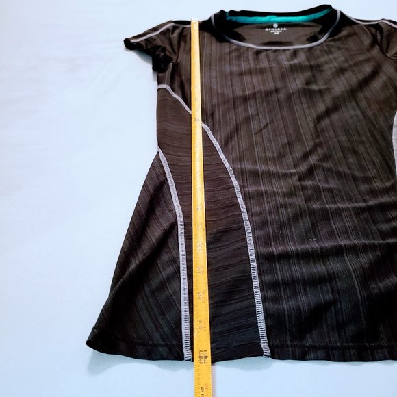 ATHLETA Tee Top, Black Polyester Short Cap Sleeve Stretchy Running Yoga, XS - Picture 9 of 12